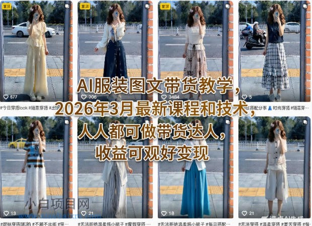 【匠心小白】AI服装图文带货教学，2026年3月最新课程和技术，人人都可做带货达人，收益可观好变现-小白项目分享网