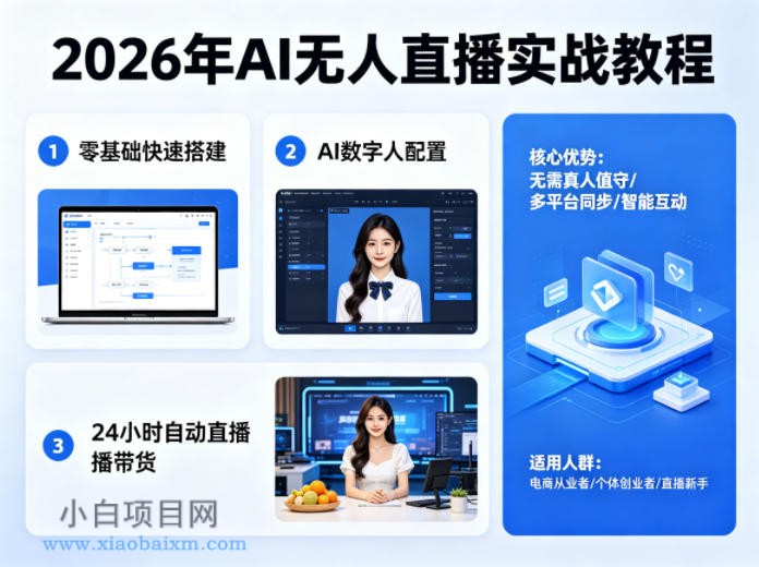 2026年AI无人直播实战教程，零基础也能快速搭建AI数字人无人直播间，实现24小时自动直播带货-小白项目分享网