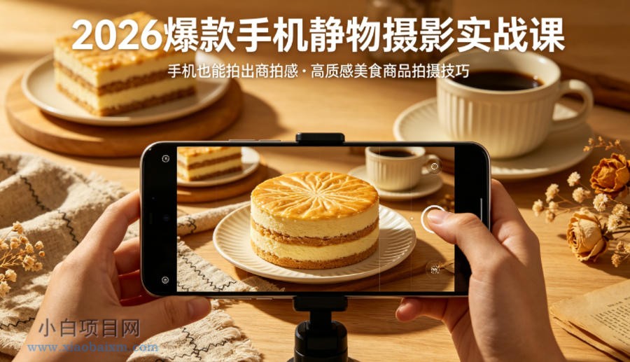 2026爆款手机静物摄影实战课，手机也能拍出商拍感，学会拍出高质感美食商品-小白项目分享网