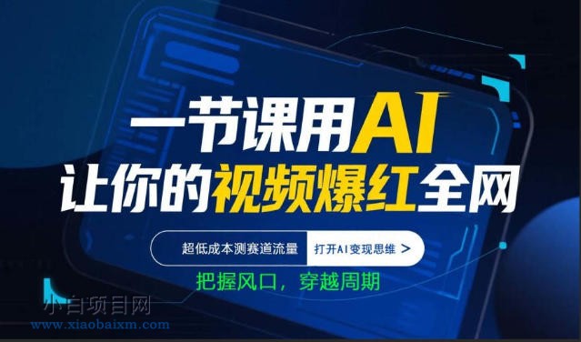 一节课用AI让你的视频爆红全网，超低成本测赛道流量，打开AI变现思维，把握风口，穿越周期-小白项目分享网