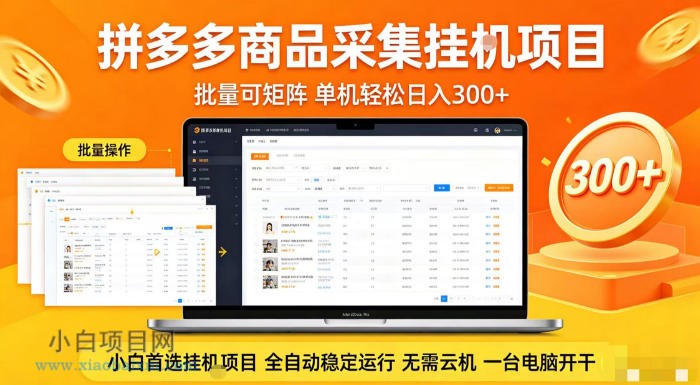 拼多多商品信息全自动采集项目，批量可矩阵，单机轻松日入300+，无需云机一台电脑开干【揭秘】-小白项目分享网