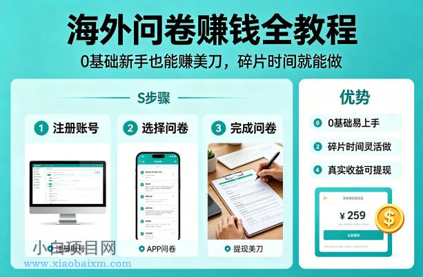 海外问卷賺钱全教程，0基础新手也能賺美刀，碎片时间就能做-小白项目分享网