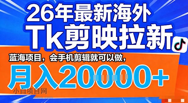 【小鲁分享网】26年最新海外tk拉新掘金，蓝海项目，会手机剪辑就可以做，月入2w＋【揭秘】-小白项目分享网