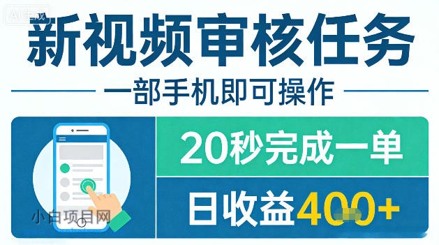 【小鲁分享网】新视频审核任务，一部手机即可操作，20秒完成一单，日收益4张+【揭秘】-小白项目分享网
