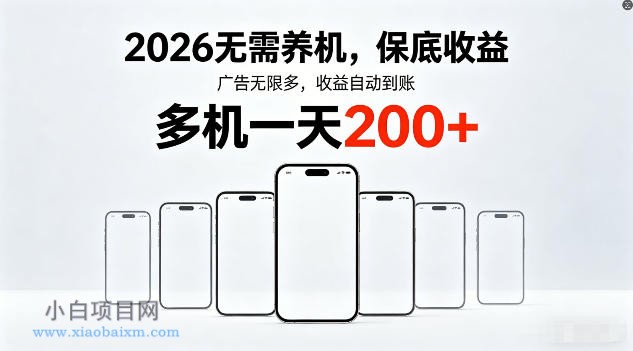 2026年不养机，保底收益，无限广告，收益自动到账，多机一天200+【揭秘】-小白项目分享网