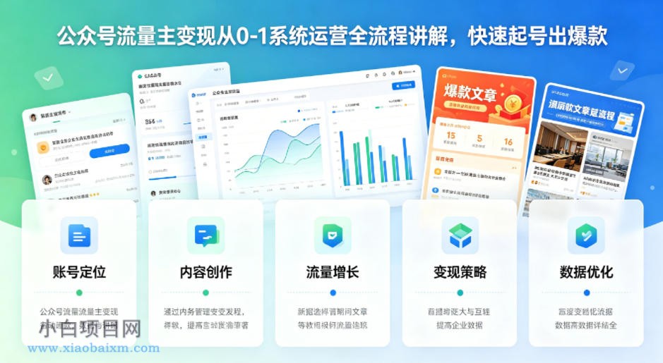 公众号流量主变现从0-1系统运营全流程讲解，快速起号出爆款-小白项目分享网