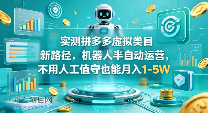 实测拼多多虚拟类目新路径，机器人半自动运营，不用人工值守也能月入1-5W【揭秘】-小白项目分享网