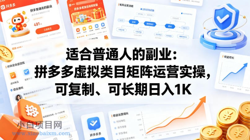 适合普通人的副业：拼多多虚拟类目矩阵运营实操，可复制、可长期日入1K【揭秘】-小白项目分享网