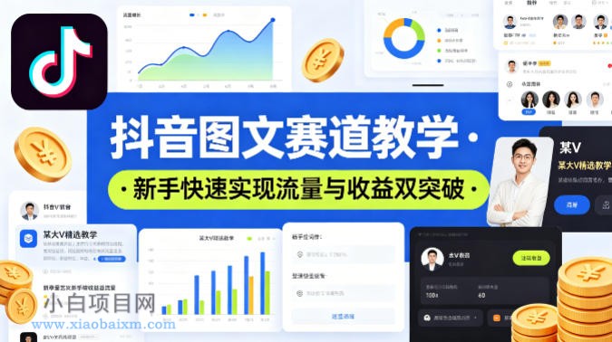 抖音图文赛道教学，某大V精选教学，新手也能快速实现流量与收益双突破-小白项目分享网