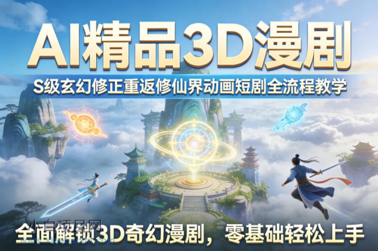 【小鲁分享网】AI精品3D漫剧S级玄幻修正重返修仙界动画短剧全流程教学，全面解锁3D奇幻漫剧，零基础轻松上手-小白项目分享网