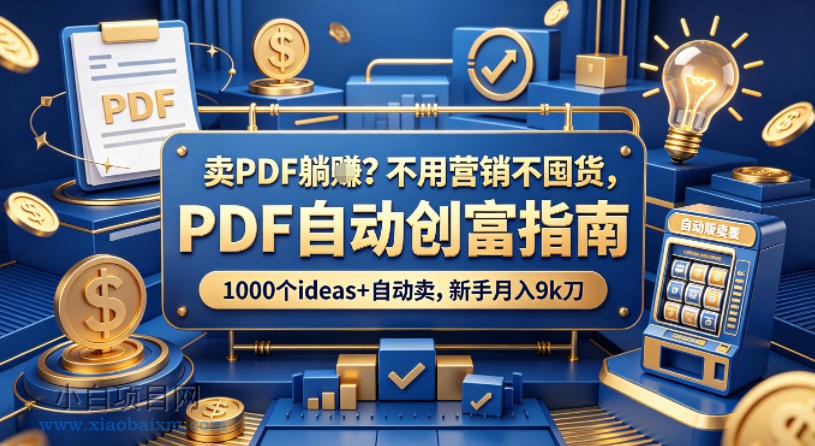 卖PDF躺賺？不用营销不囤货，PDF自动创富指南，1000个ideas+自动卖，新手月入9k刀【原创双语字幕】-小白项目分享网