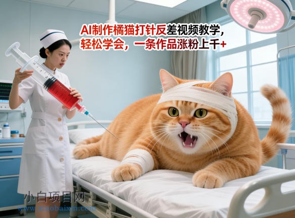 【小鲁分享网】AI制作橘猫打针反差视频教学，轻松学会，一条作品涨粉上千+-小白项目分享网