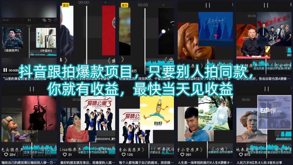 抖音跟拍爆款项目，只要别人拍同款，你就有收益，最快当天见收益-小白项目分享网