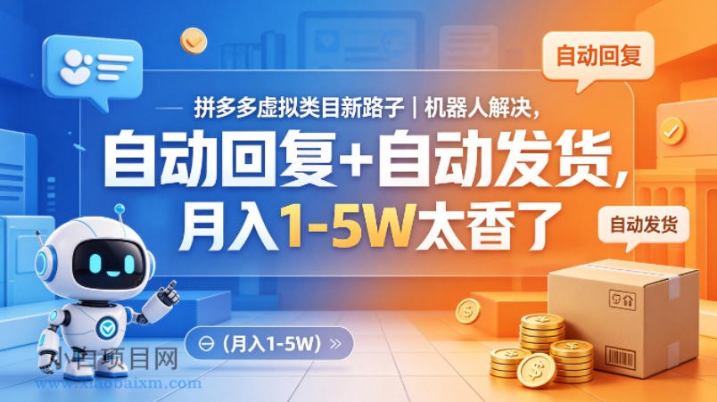 拼多多虚拟类目新路子｜机器人解决，自动回复+自动发货，月入1-5W太香了【揭秘】-小白项目分享网