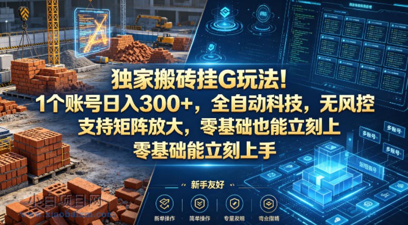 独家搬砖挂G玩法！1个账号日入300+，全自动科技，无风控支持矩阵放大，零基础也能立刻上手【揭秘】-小白项目分享网