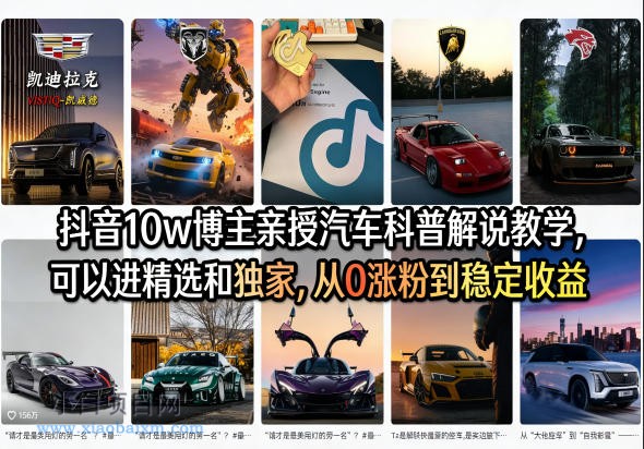 【小鲁分享网】抖音10w博主亲授汽车科普解说教学，可以进精选和独家，从0涨粉到稳定收益（详细视频课程+1T素材）-小白项目分享网