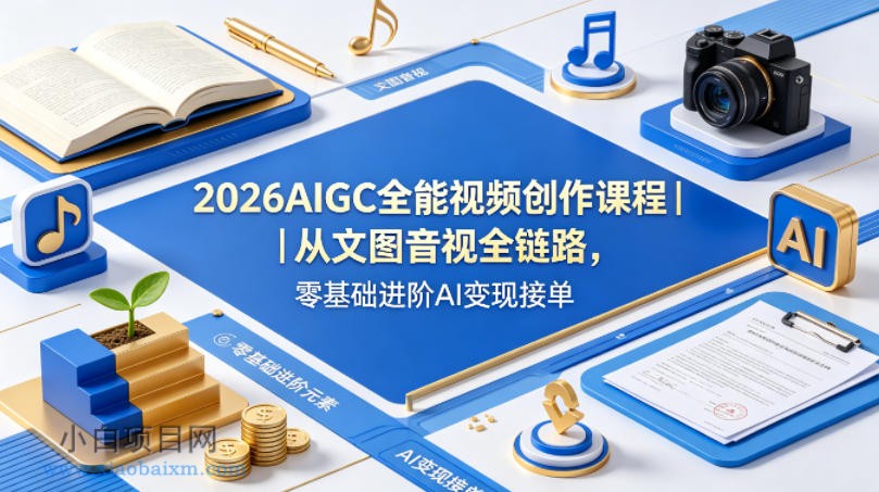 2026AIGC全能视频创作课程｜从文图音视全链路，零基础进阶AI变现接单-小白项目分享网