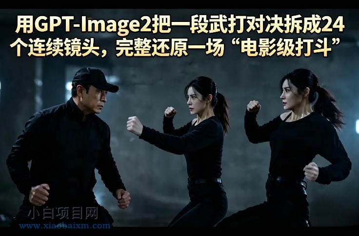 用GPT-Image2把一段武打对决拆成24个连续镜头，完整还原一场“电影级打斗”-小白项目分享网