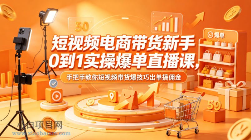 短视频电商带货新手0到1实操爆单直播课，手把手教你短视频带货爆技巧出单搞佣金-小白项目分享网