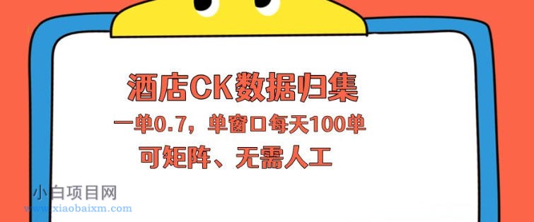 上班也能玩的酒店CK数据归集，一单0.7单窗口每天可做100单，一个人就能矩阵操作【揭秘】-小白项目分享网