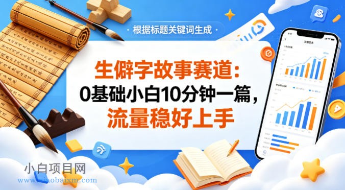 公众号流量主——生僻字故事赛道，流量稳，好上手，0基础小白也能10分钟一篇-小白项目分享网