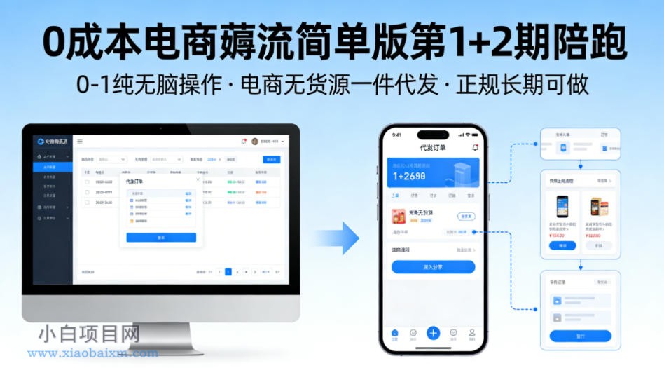【小鲁分享网】0成本电商薅流简单版第1+2期陪跑，0-1纯无脑操作，电商无货源一件代发，正规长期可做-小白项目分享网