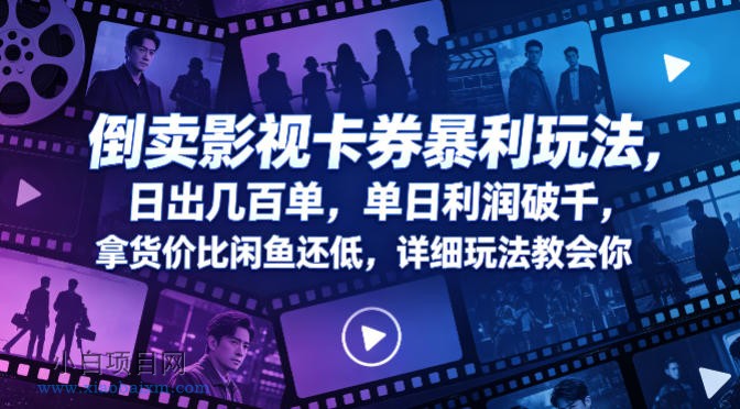 倒卖影视卡券暴利玩法，日出几百单，单日利润破千，拿货价比闲鱼还低，详细玩法教会你【揭秘】-小白项目分享网