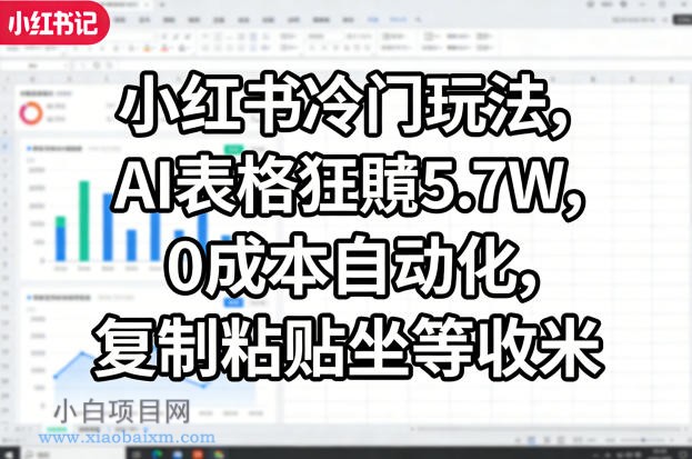 【匠心小白】小红书冷门玩法，AI表格狂賺5.7W，0成本自动化，复制粘贴坐等收米-小白项目分享网