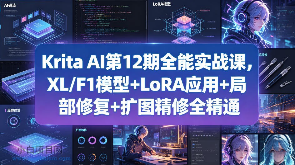 Krita AI第12期全能实战课，XL/F1模型+LoRA应用+局部修复+扩图精修全精通-小白项目分享网