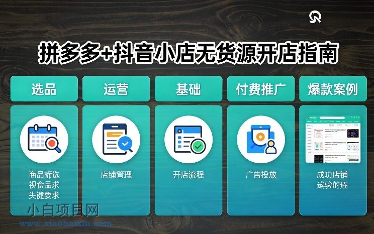 拼多多+抖音小店无货源开店，包括：选品、运营、基础、付费推广、爆款案例等(更新26年4月)-小白项目分享网