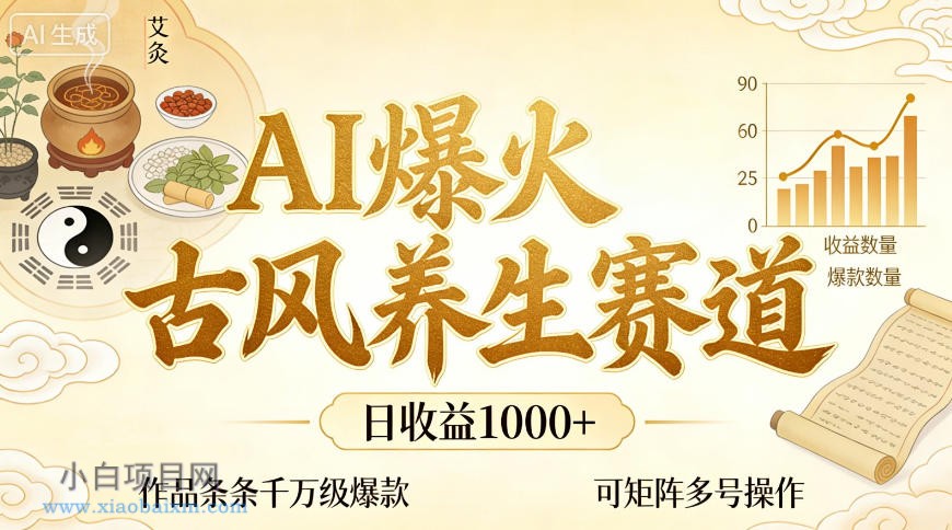 【小鲁分享网】AI爆火古风养生赛道，日收益1k+单条作品点赞破万+，可矩阵多号操作【揭秘】-小白项目分享网