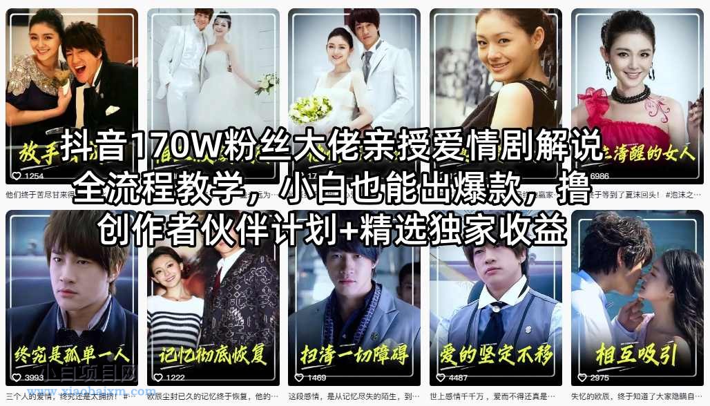 抖音170W粉丝大佬亲授爱情剧解说全流程教学，小白也能出爆款，撸创作者伙伴计划+精选独家收益-小白项目分享网