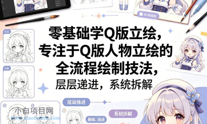 零基础学Q版立绘，专注于Q版人物立绘的全流程绘制技法，层层递进，系统拆解-小白项目分享网
